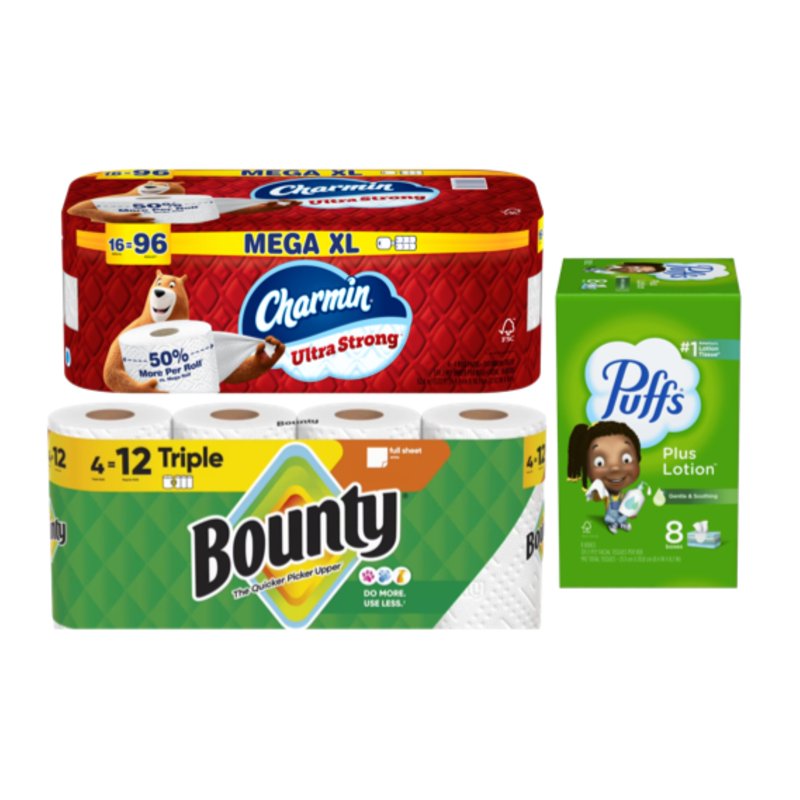 Ultimate Household Essentials Bundle: Puffs Plus Lotion Charmin Ultra Strong and Bounty Paper Towels