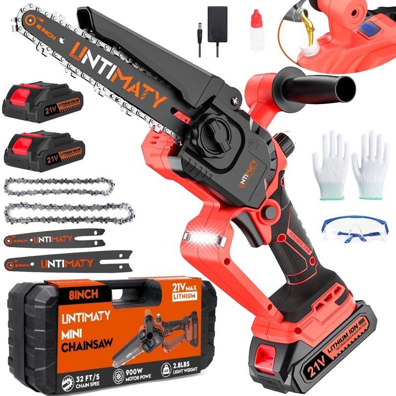 UNTIMATY Mini Chainsaw 6 & 8 inch Cordless Handheld Electric Chain Saw with 2 Batteries and Charger for Trees and Wood Orange UNTIMATY Mini Chainsaw 6 & 8 inch Cordless Handheld Electric Chain Saw with 2 Batteries and Charger for Trees and Wood Orange