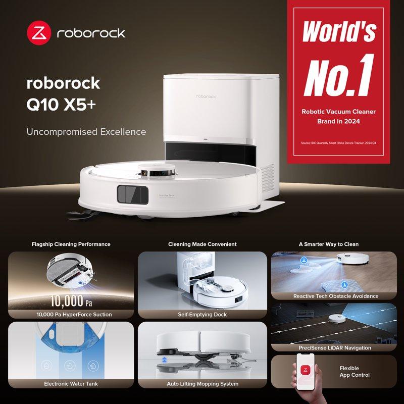 (Upgraded From Q5 Pro+)Roborock Q10 X5+ Robot Vacuum And Mop Self-Emptying Hands-Free Cleaning For Up To 7 Weeks 10 000Pa Suction Obstacle Avoidance LiDAR Navigation No-Go Zones