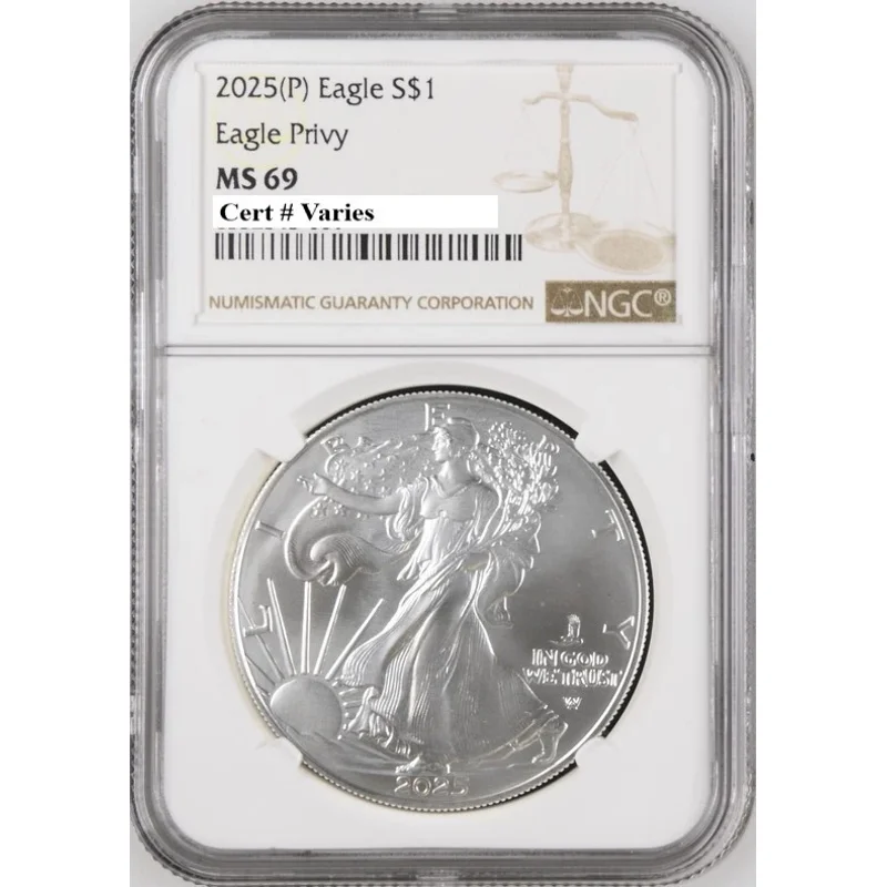 US Mint 2025 P Silver Eagle with Eagle Privy NGC MS69 Brown Label