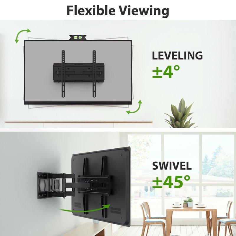 USX MOUNT Full Motion TV Wall Mount For 26-65" TVs Hold Up To 110lbs With Max VESA 400x400mm & 16" Wood Stud