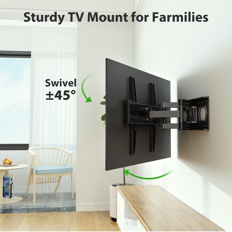 USX MOUNT Full Motion TV Wall Mount For 26-65" TVs Hold Up To 110lbs With Max VESA 400x400mm & 16" Wood Stud