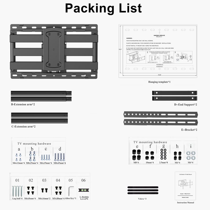 USX MOUNT Full Motion TV Wall Mount For 47-90 Inch TVs Swivels Tilts Extension Rotation Holds Up To 132lbs Max VESA 600x400mm Fit 16" Wood Stud