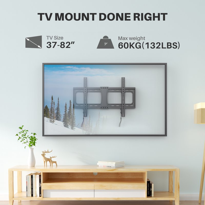 USX MOUNT Large Tilting TV Wall Mount For 37-82" TVs Universal Tv Mount With Capacity 132 Lbs Up To 600x400mm VESA 24" Wood Stud