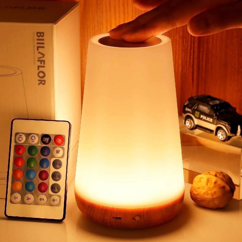 UWANTME Night Light Dimmable Touch Lamp For Bedroom Portable Table Bedside Desk Lamps 5 Brightness And 13 RGB Colors Suitable For Bedroom/Bathroom/Hallways/Living Room/Office