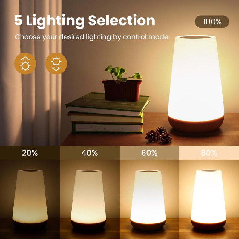 UWANTME Night Light Dimmable Touch Lamp For Bedroom Portable Table Bedside Desk Lamps 5 Brightness And 13 RGB Colors Suitable For Bedroom/Bathroom/Hallways/Living Room/Office