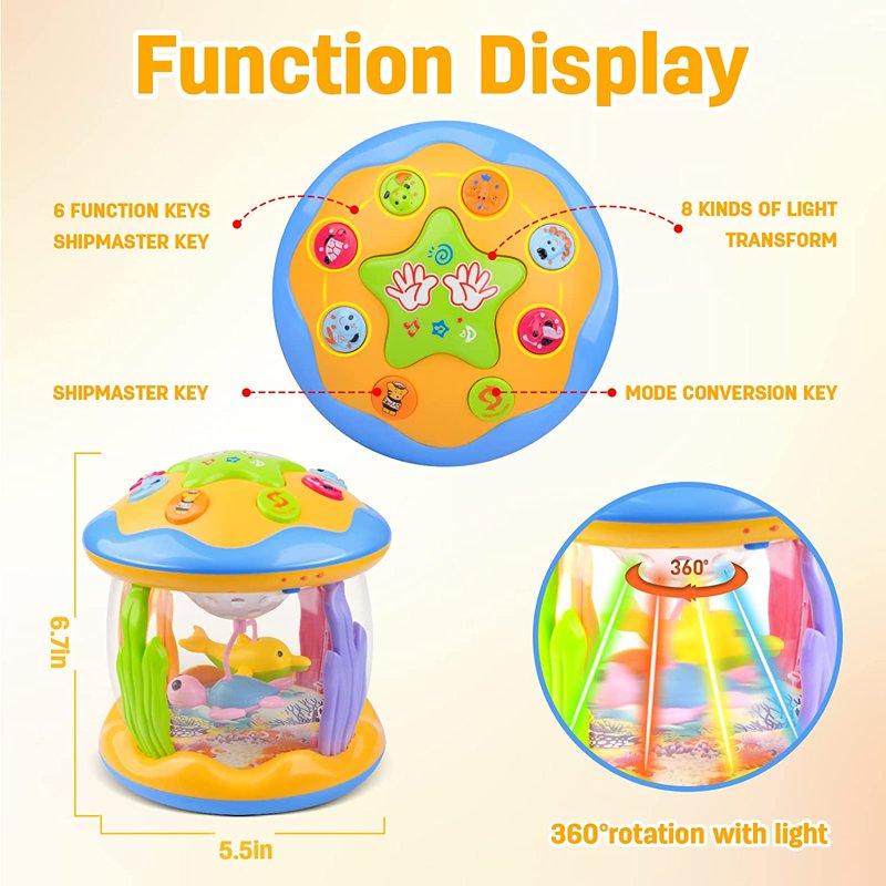 Vanmor Baby Musical Toys With Light Up For Toddlers 1 2 3 Rotating Ocean Projector Infant Toys 12-18 Month Sitting Crawling Walking Developmental Toys For Babies Gifts Toys For Kid