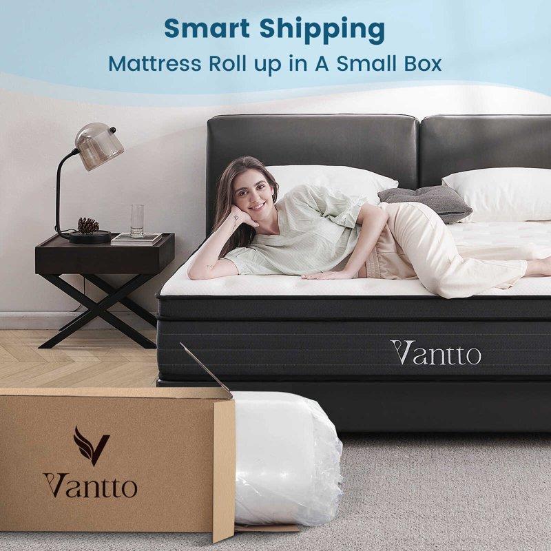 Vantto Queen Mattress 12 Inch Hybrid Memory Foam Mattress In A Box Pressure Relief CertiPUR-US