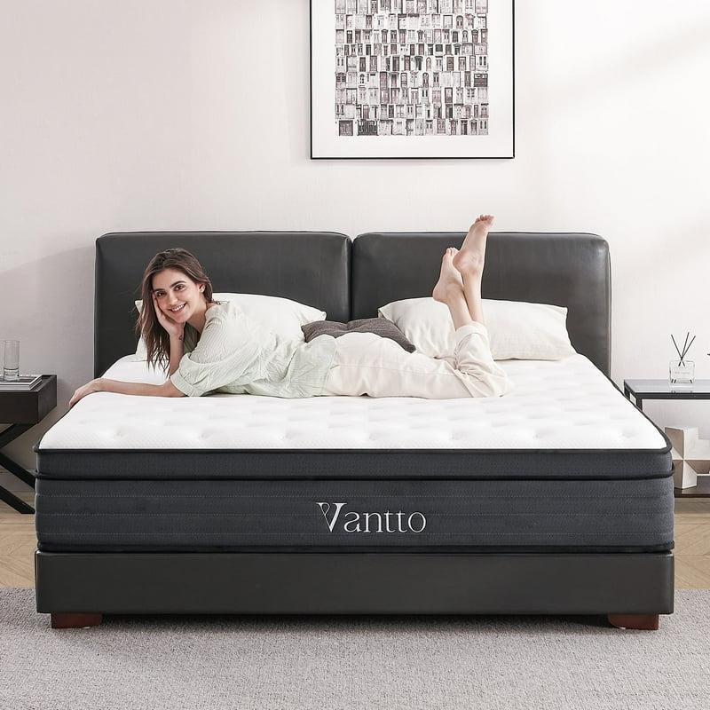 Vantto Queen Mattress 12 Inch Hybrid Memory Foam Mattress In A Box Pressure Relief CertiPUR-US