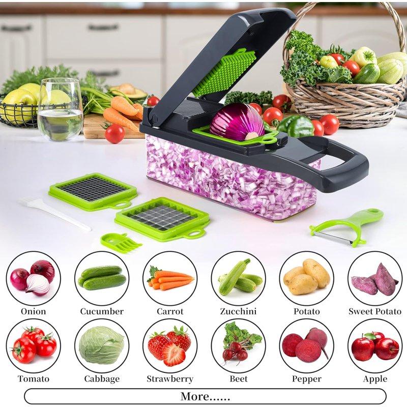 Vegetable Chopper Pro Onion Chopper 14 In 1Multifunctional Food Chopper Kitchen Vegetable Slicer Dicer Cutter Veggie Chopper With 8 Blades Carrot Chopper With Container-kitchen Essentials(Grey)
