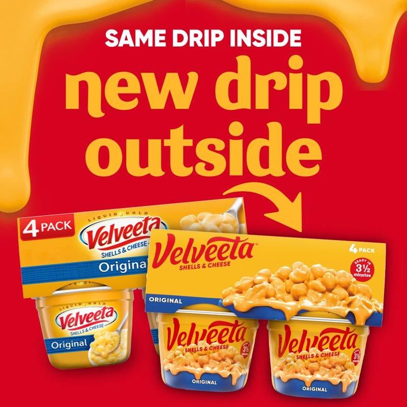 Velveeta Shells Mac N Cheese Easy Microwavable Dinner 4 Ct Pack 2.39 Oz Cups Shelf-Stable