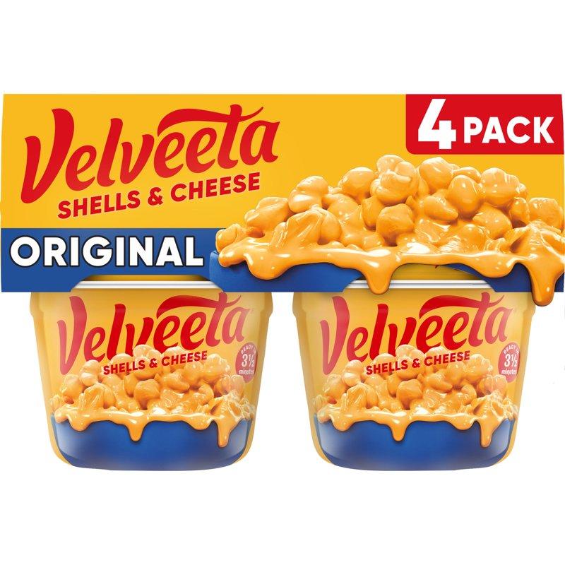 Velveeta Shells Mac N Cheese Easy Microwavable Dinner 4 ct Pack 2.39 oz Cups Shelf-Stable