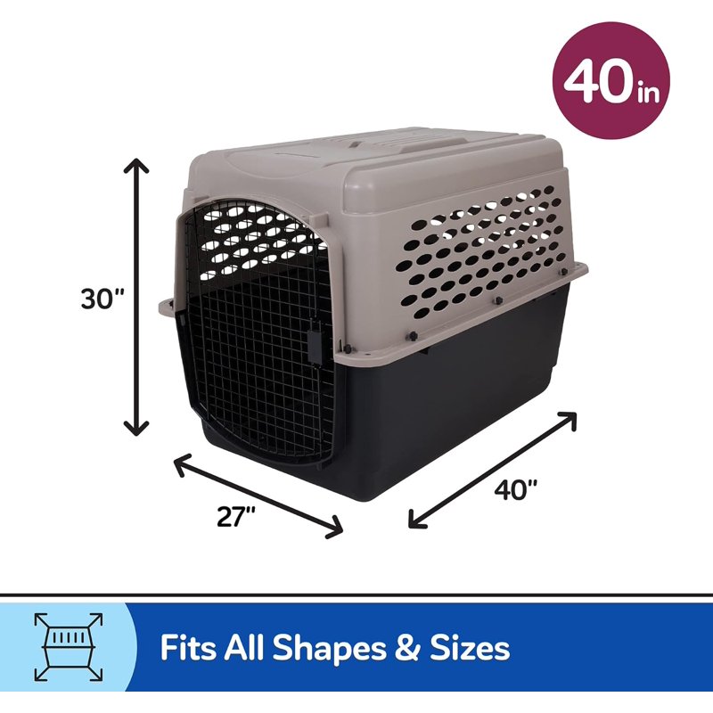 Vibrant Life Pet Portable Kennel For Dogs Hard-Sided Travel Carrier Durable Metal Door Black & Grey For Pets 70-90 Lbs 40" L X 27" W X 30" H