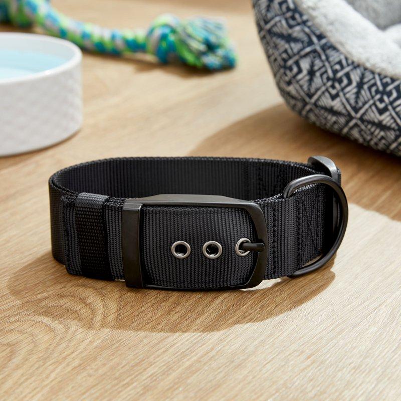 Vibrant Life Solid Polyester Dog Collar With Metal Buckle Black Extra Large