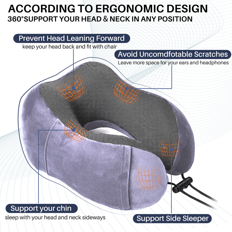 VIIWII Travel Pillow For Adults Memory Foam Lightweight Neck Pillows For Sleeping On Airplane Gray
