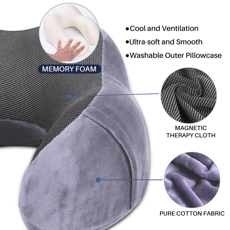 VIIWII Travel Pillow For Adults Memory Foam Lightweight Neck Pillows For Sleeping On Airplane Gray