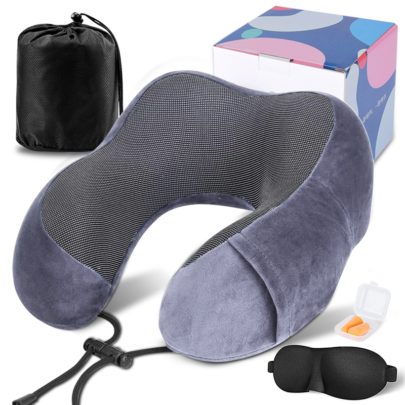 VIIWII Travel Pillow for Adults Memory Foam Lightweight Neck Pillows for Sleeping on Airplane Gray