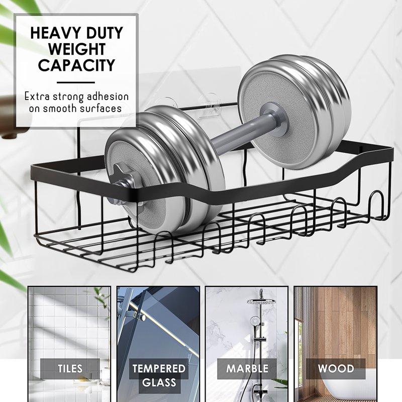 Virtu Steel Adhesive Shower Caddy Organizer Heavy Duty Bathroom Accessories Organizer No Drilling Wall Mounted Shower Organizer 5 Pack Black
