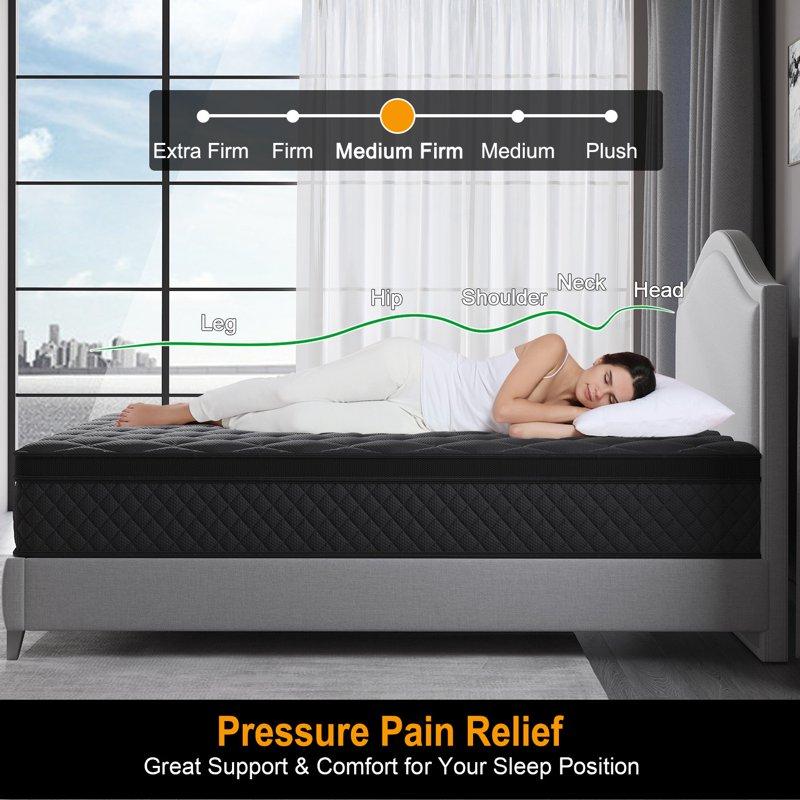 Viscountess 12 Inch King Mattress Eurotop With Gel Memory Foam Hybrid Mattress In A Box Individually Wrapped Pocket Coils Innerspring Motion Isolation Edge Support