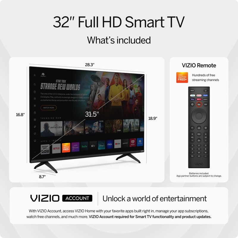 VIZIO 32” Class HD 720p LED Smart TV (VHD32M-08)