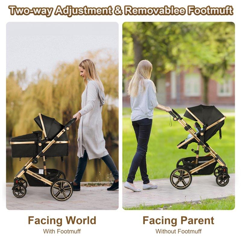 Vomeast Baby Stroller Foldable Aluminum Alloy Stroller With Reversible Travel Stroller For Newborn Infant Black
