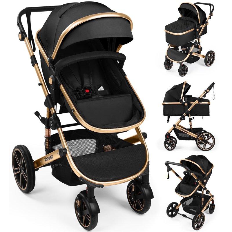Vomeast Baby Stroller Foldable Aluminum Alloy Stroller with Reversible Travel Stroller for Newborn Infant Black