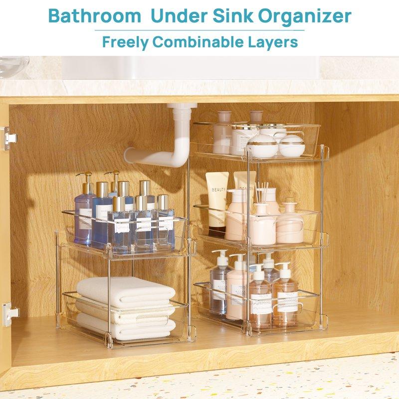 Vtopmart 3 Pack Bathroom Plastic Storage Organizer 2 Tier Clear Under Sink Organizers Vanity Countertop Storage Container