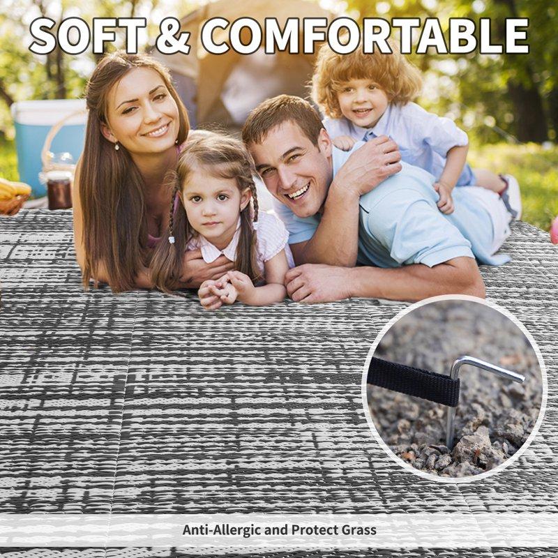 VUNATE Outdoor Rug Carpet 6'x9' Waterproof Reversible Patio Rug Portable Modern Abstract Indoor Outdoor Rug Plastic Straw Rug For RV Camping Garden Picnic Deck Backyard Porch Decor Gray And White