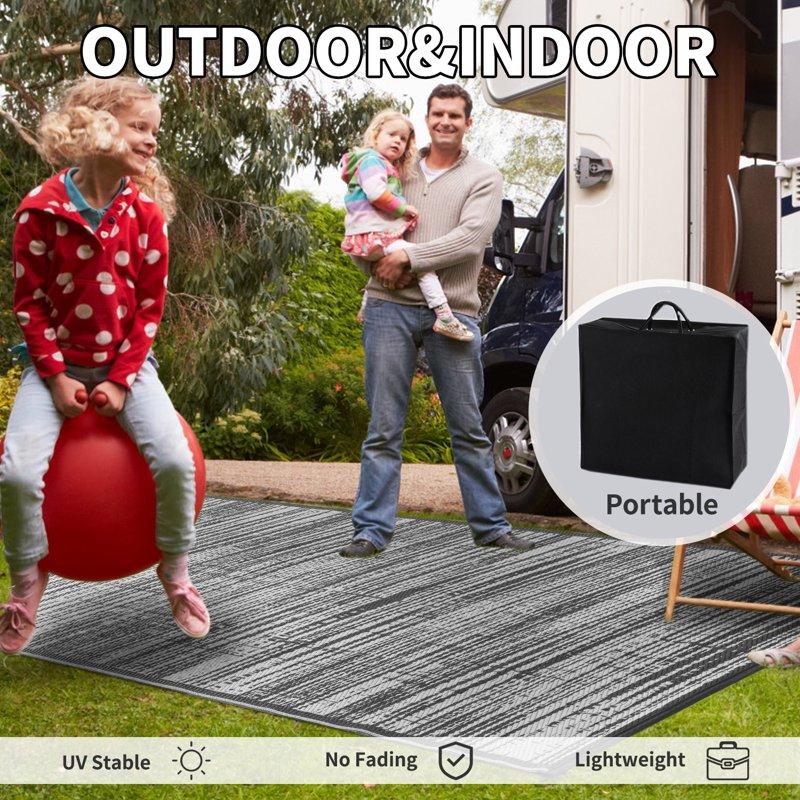 VUNATE Outdoor Rug Carpet 6'x9' Waterproof Reversible Patio Rug Portable Modern Abstract Indoor Outdoor Rug Plastic Straw Rug For RV Camping Garden Picnic Deck Backyard Porch Decor Gray And White