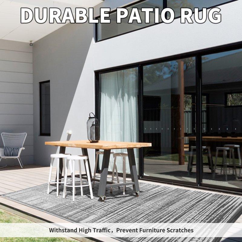 VUNATE Outdoor Rug Carpet 6'x9' Waterproof Reversible Patio Rug Portable Modern Abstract Indoor Outdoor Rug Plastic Straw Rug For RV Camping Garden Picnic Deck Backyard Porch Decor Gray And White