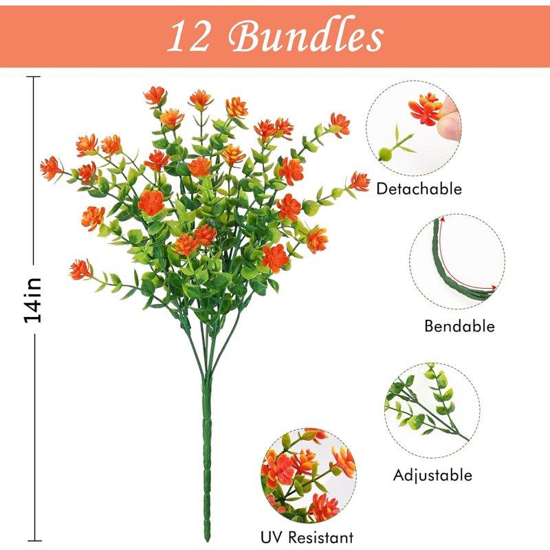 Waipfaru 12 Bundles Fall Flowers Outdoor Fake Mums UV Resistant Faux Flowers No Fade Fake Greenery For Outside Porch Home Decoration