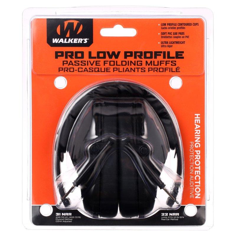 WALKER'S Unisex Adult's Lightweight Foldable Hearing Protection 22 DB Noise Reduction Pro Low-Profile Folding Passive Earmuffs Black