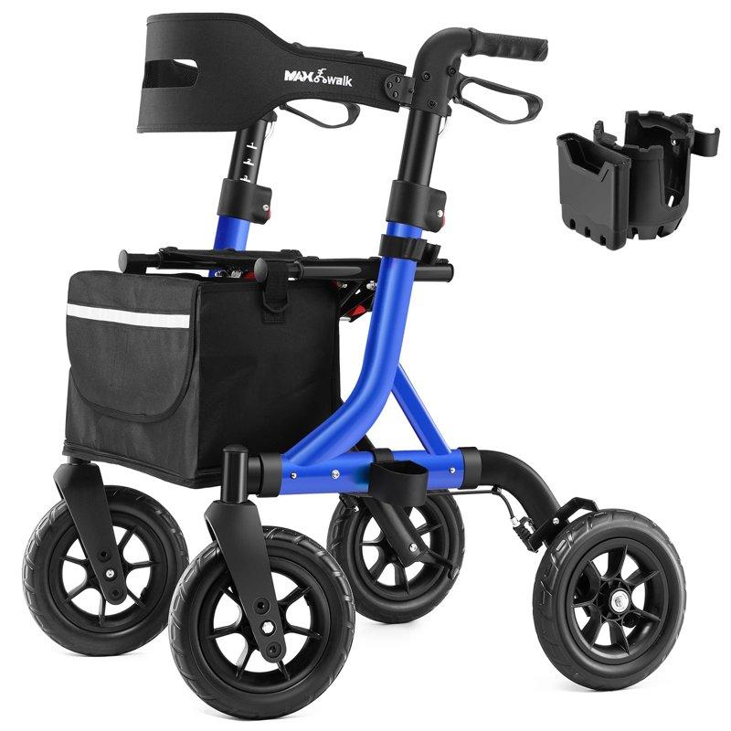 Walkers for Seniors Rollator Walker with Seat 10" Rubber Wheels All Terrain Rollator Walker with Backrest Aluminum Walkers Built-in Cable Foldable and Adjustable Height for Seniors Blue