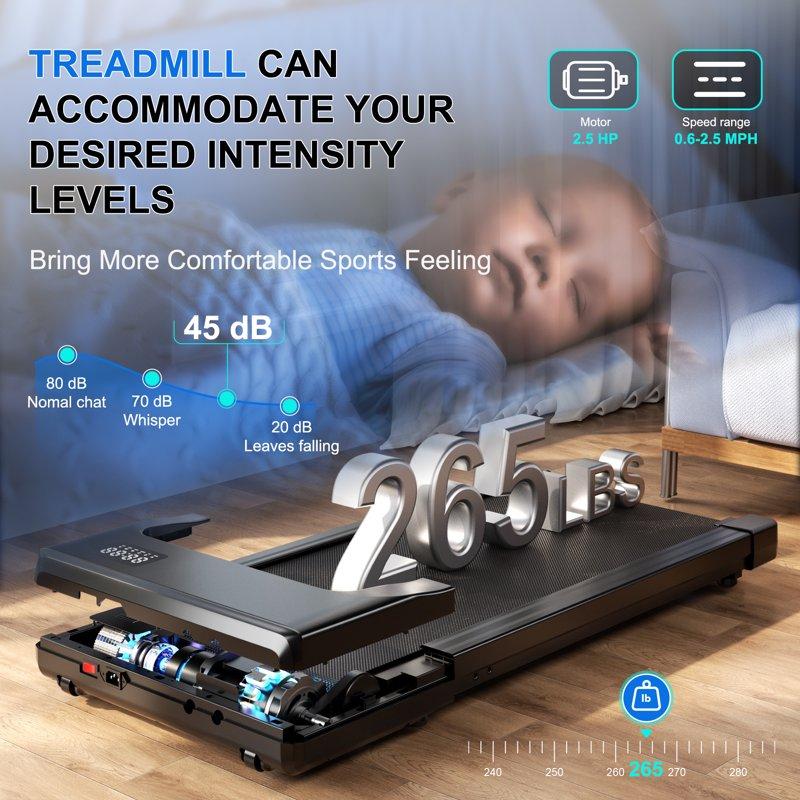 Walking Pad Treadmill With Remote Control Under Desk Treadmill For Home&Office 250 Lbs Weight Capacity