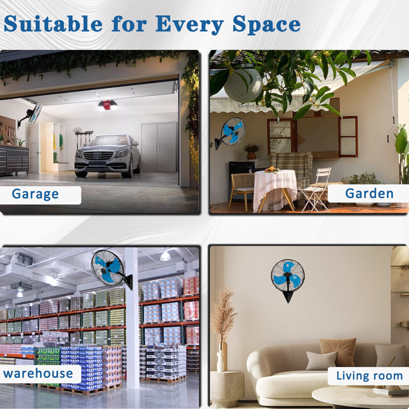 Wall Mount Fan 7000 CFM High Velocity Industrial 22 Inch Heavy Duty Fan With 3-Speed Oscillating Commercial Use For Warehouse Garage Factory Blue