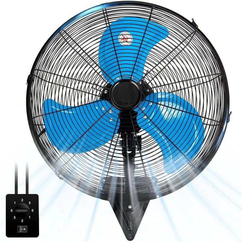 Wall Mount Fan 7000 CFM High Velocity Industrial 22 Inch Heavy Duty Fan with 3-Speed Oscillating Commercial Use for Warehouse Garage Factory Blue