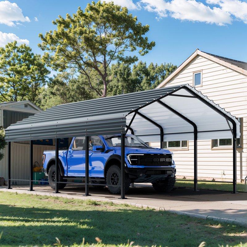 Walsunny 12X20 FT Carport Outdoor Heavy Duty Carport Canopy with Galvanized Steel Roof Metal Carport Extra Large Garage Car Storage Shelter
