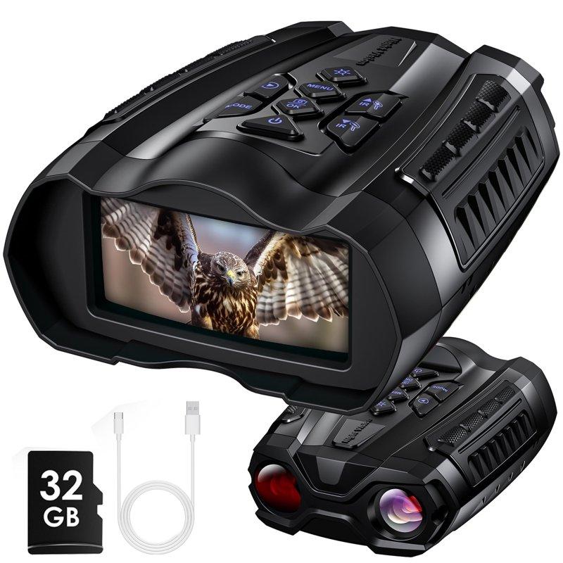 WARMTUYO Night Vision Goggles 10X Digital Zoom 9 Level Infrared Hunting Binoculars for Adults 3.5" HD Display High Powerful Digital Binoculars with 32GB TF Card - Black