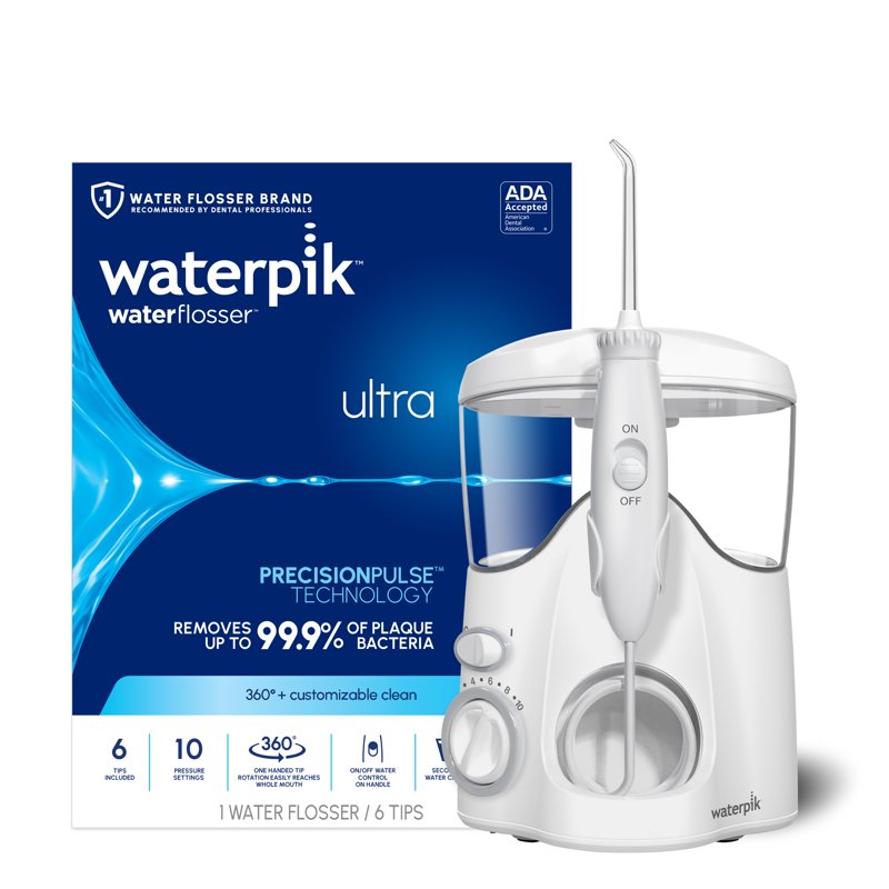 Waterpik Ultra Water Flosser with 10 Settings 6 Tips ADA Accepted White