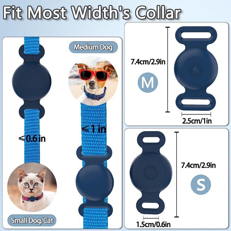 Waterproof Airtag Dog Collar Holder Compatible With Apple AirTag Silicone Waterproof Air Tag Case For Dog Collar Anti-Lost AirTag Holder For Pet Cat Dog GPS Tracker (Navy)