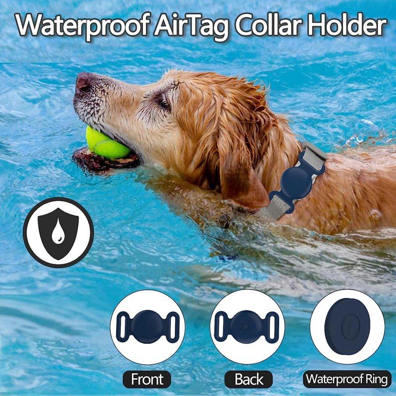 Waterproof Airtag Dog Collar Holder Compatible With Apple AirTag Silicone Waterproof Air Tag Case For Dog Collar Anti-Lost AirTag Holder For Pet Cat Dog GPS Tracker (Navy)