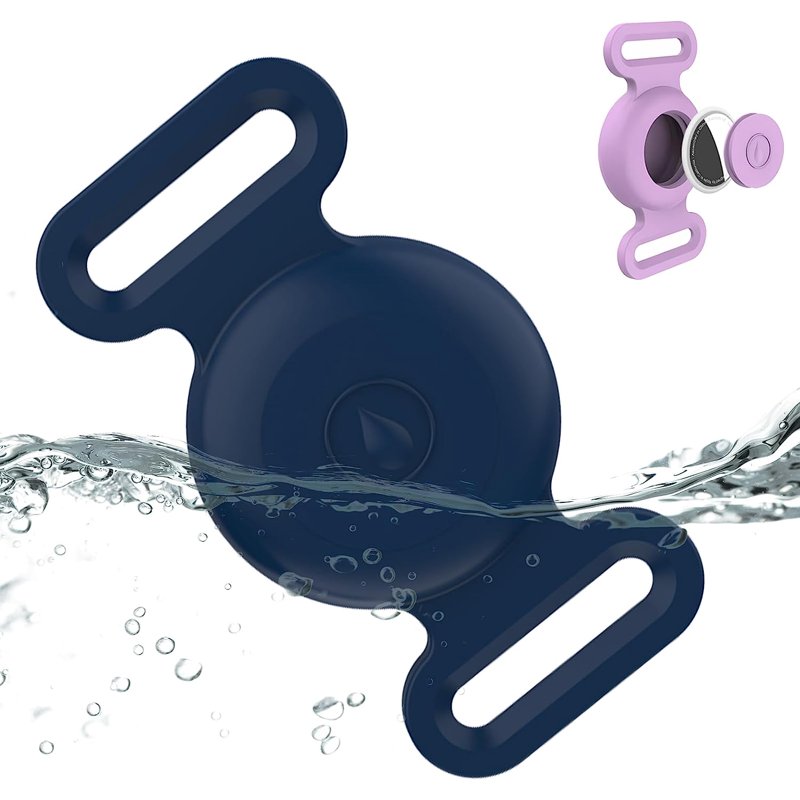 Waterproof Airtag Dog Collar Holder Compatible with Apple AirTag Silicone Waterproof Air Tag Case for Dog Collar Anti-Lost AirTag Holder for Pet Cat Dog GPS Tracker (Navy)