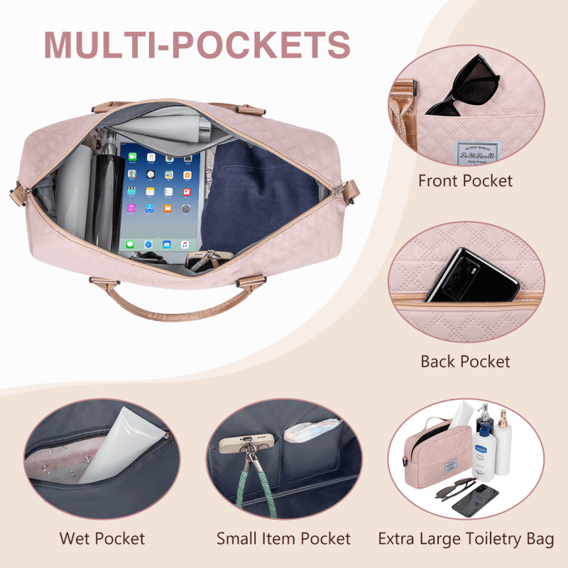 Weekender Bags For Women Travel Duffel Bags With Shoe Compartment Personal Item Travel Bag Weekender Overnight Bag Set Hospital Bags With Wet Pocket And Toiletry Bag For Labor And Delivery - Pink