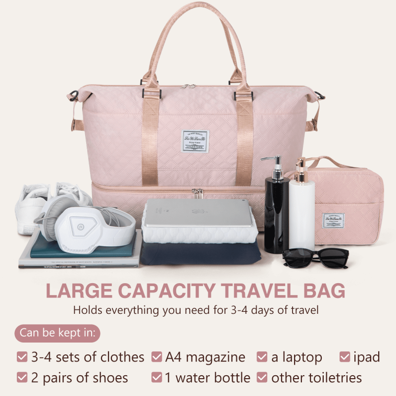 Weekender Bags For Women Travel Duffel Bags With Shoe Compartment Personal Item Travel Bag Weekender Overnight Bag Set Hospital Bags With Wet Pocket And Toiletry Bag For Labor And Delivery - Pink