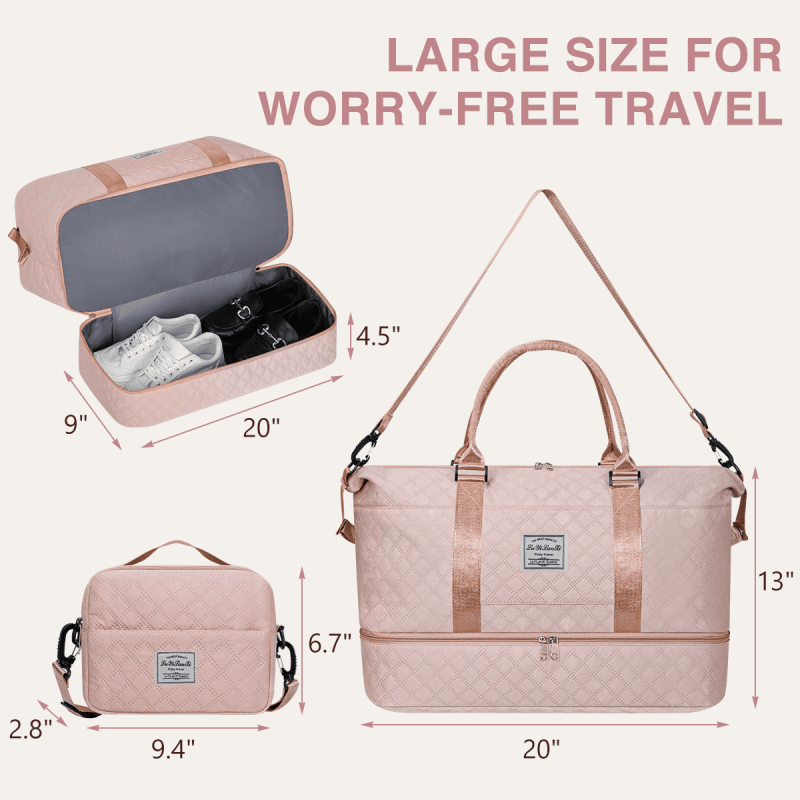 Weekender Bags For Women Travel Duffel Bags With Shoe Compartment Personal Item Travel Bag Weekender Overnight Bag Set Hospital Bags With Wet Pocket And Toiletry Bag For Labor And Delivery - Pink