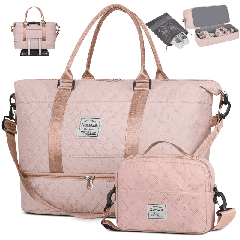 Weekender Bags for Women Travel Duffel Bags with Shoe Compartment Personal Item Travel Bag Weekender Overnight Bag Set Hospital Bags with Wet Pocket and Toiletry Bag for Labor and Delivery - Pink