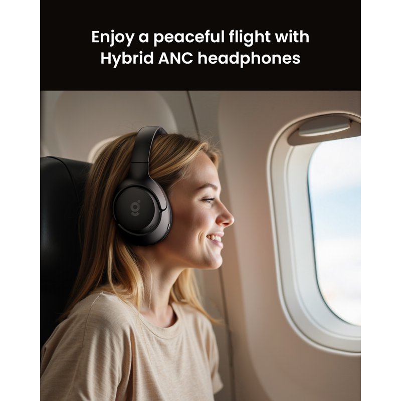 Wegear ANC Wireless Bluetooth Over-Ear Headphones 5-Mic 60H Playtime Active Noise Cancellation Black