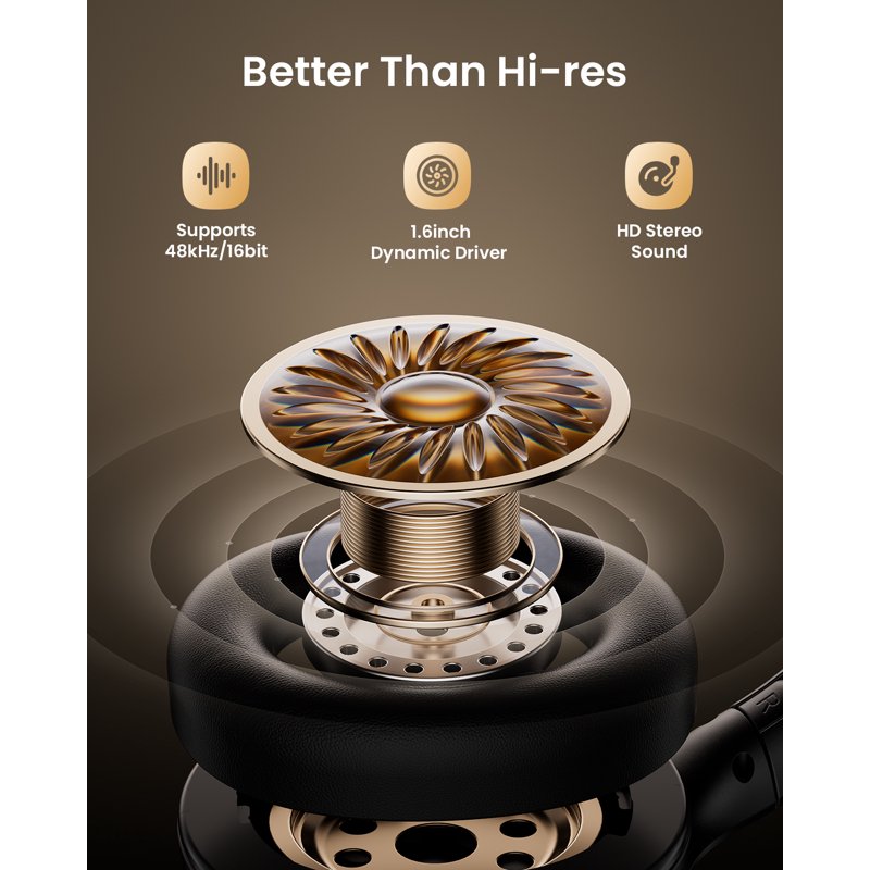 Wegear ANC Wireless Bluetooth Over-Ear Headphones 5-Mic 60H Playtime Active Noise Cancellation Black