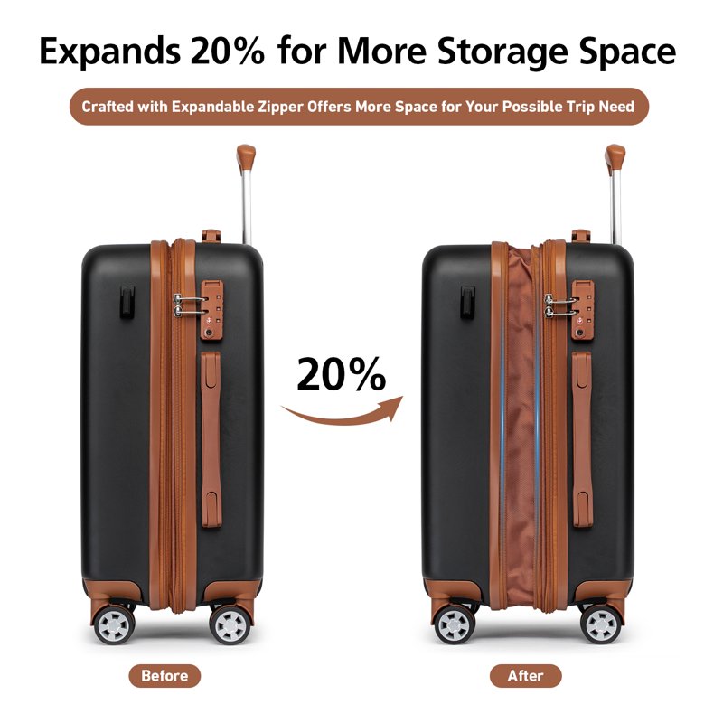 WEPLUS Hardside Carry On Luggage 3 Piece Luggage Sets TSA Lock Spinner Wheels 20" Suitcase With Cup Holder