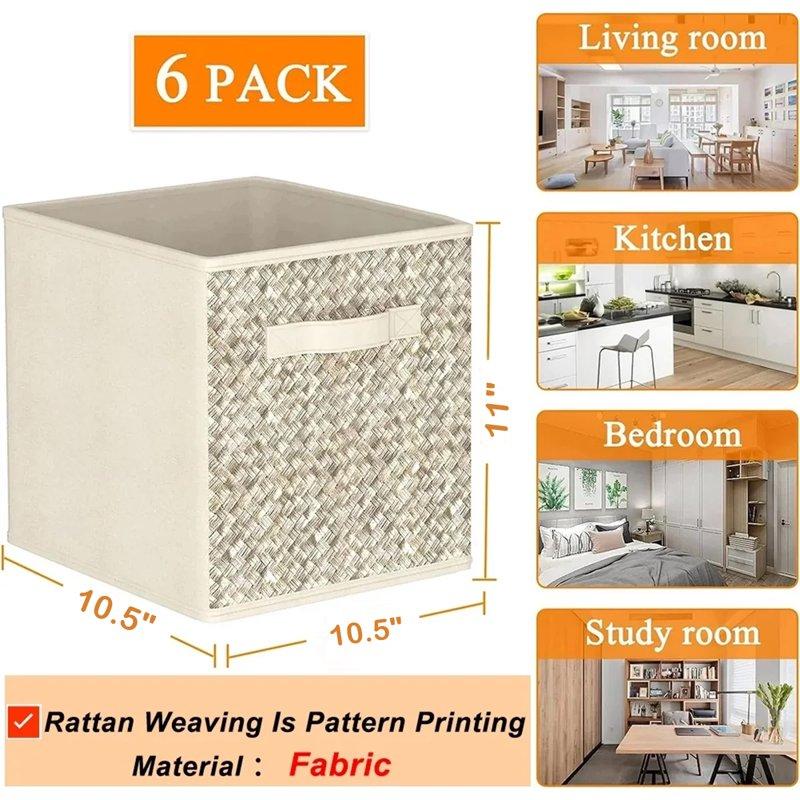 Werseon 11 Inch Storage Cubes With Handle Set Of 6 Foldable Cube Storage Bins Collapsible Fabric Storage Boxes For Organizing Closet Bins-Beige